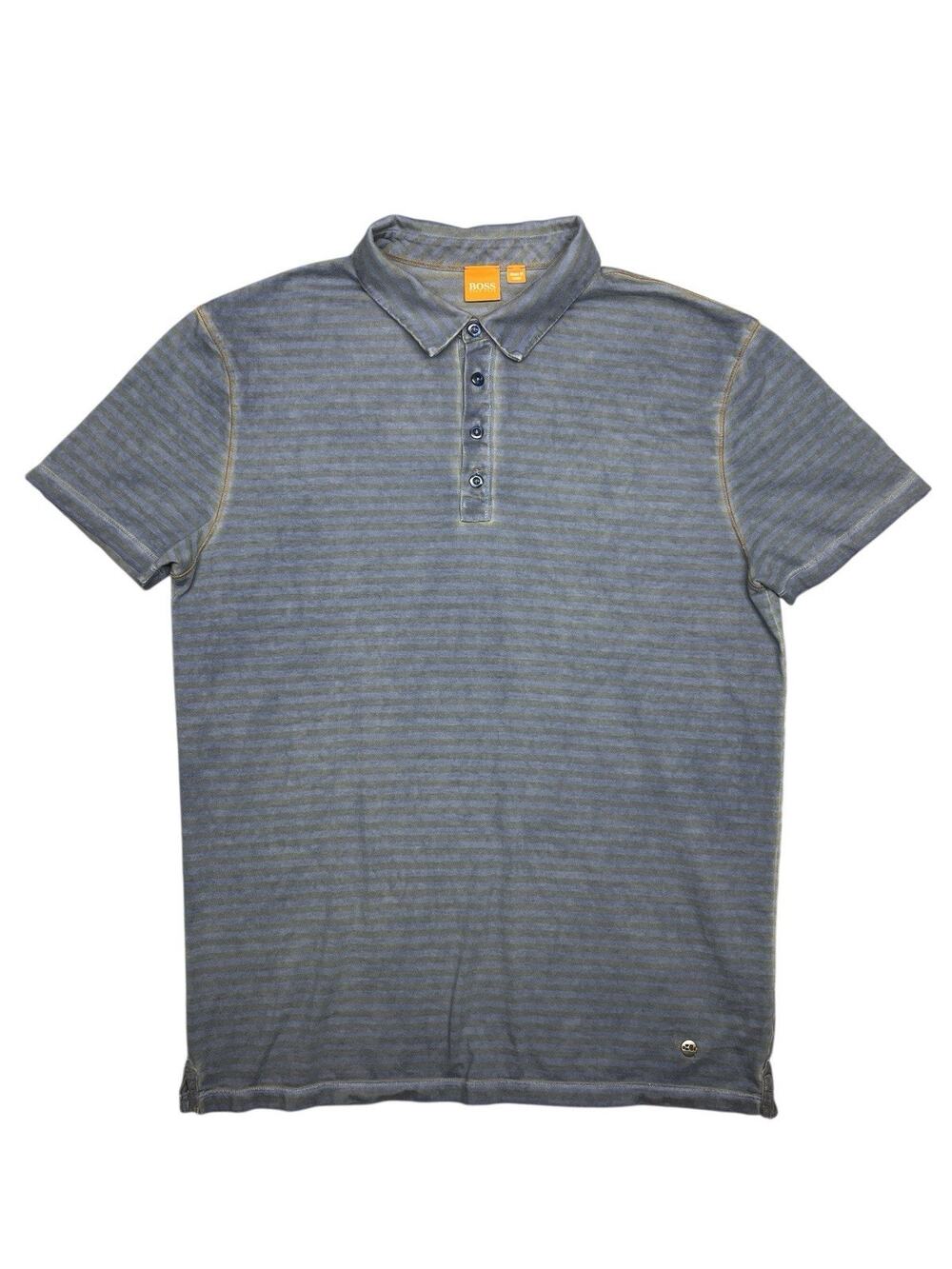 BOSS Orange Hugo Boss Polo Shirt L Blue Gray Stripe Made in China Casual
